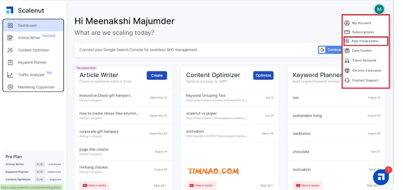 Scalenut Review - Scalenut Dashboard