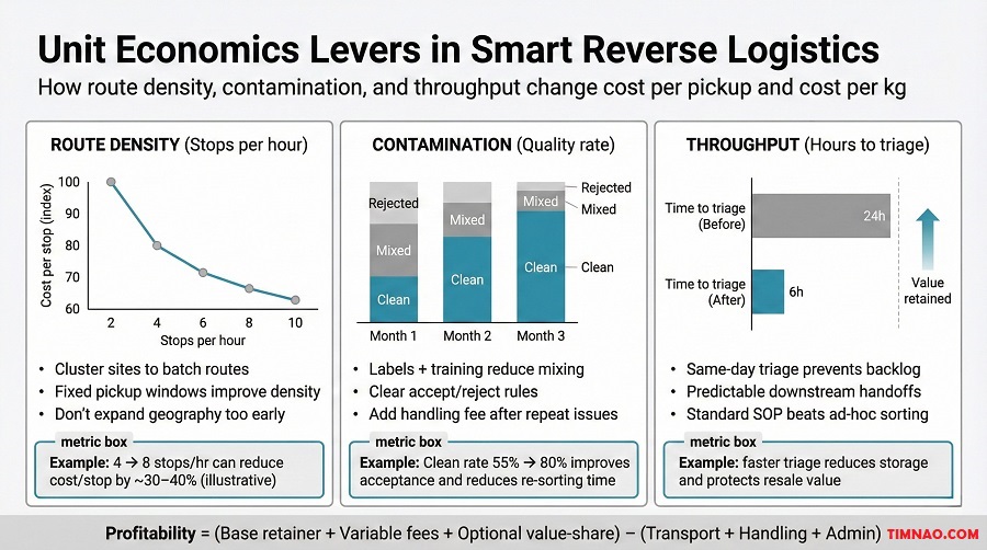Chart Pack Unit Economics Levers (Route Density, Contamination, Throughput)